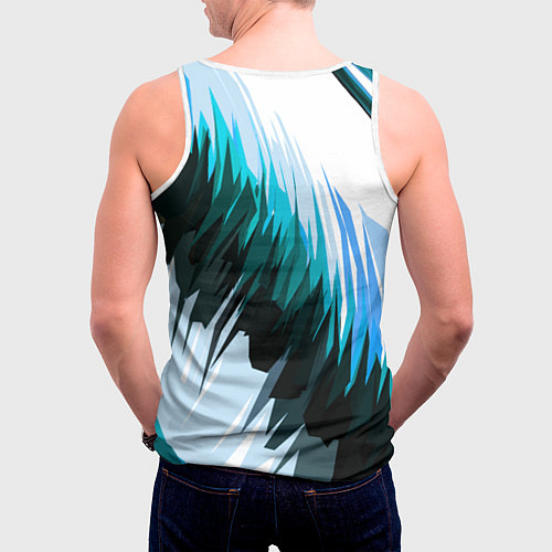 Мужская майка без рукавов Чёрно-синие острые полосы на белом фоне / 3D-Белый – фото 4