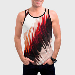 Майка-безрукавка мужская Чёрно-красные острые полосы на белом фоне, цвет: 3D-черный — фото 2