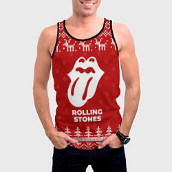 Майка-безрукавка мужская Новогодний Rolling Stones с оленями, цвет: 3D-черный — фото 2