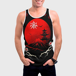 Майка-безрукавка мужская Japan red black nature, цвет: 3D-белый — фото 2