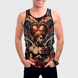 Майка-безрукавка мужская Ангел на фоне сердца в стиле татуировки, цвет: 3D-черный — фото 2