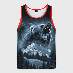 Майка-безрукавка мужская Медведь в зимнем лесу, цвет: 3D-красный