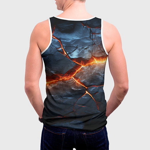 Мужская майка без рукавов Черная треснутая плита - текстура / 3D-Белый – фото 4