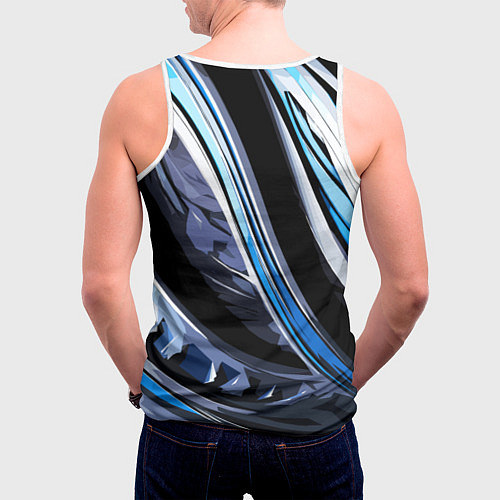 Мужская майка без рукавов Волнистая чёрно-синяя абстракция / 3D-Белый – фото 4
