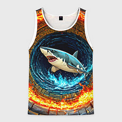 Майка-безрукавка мужская Акула в огненом колодце, цвет: 3D-белый