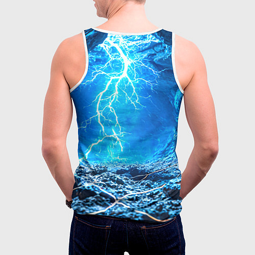 Мужская майка без рукавов Акула и разряд молнии / 3D-Белый – фото 4