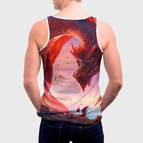 Мужская майка без рукавов Дракон красный мифический / 3D-Белый – фото 4