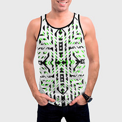 Майка-безрукавка мужская Чёрно-зелёный диагональные полосы на белом фоне, цвет: 3D-черный — фото 2