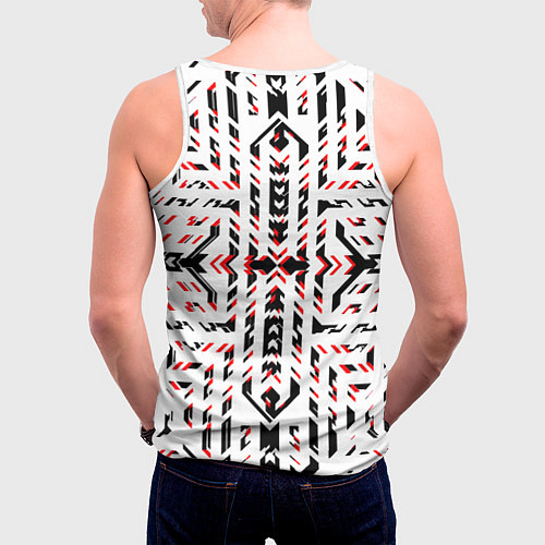 Мужская майка без рукавов Чёрно-красные диагональные полосы на белом фоне / 3D-Белый – фото 4