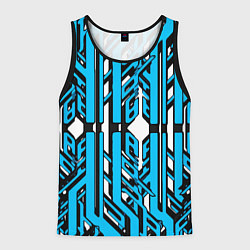 Майка-безрукавка мужская Чёрно-синие техно полосы на белом фоне, цвет: 3D-черный