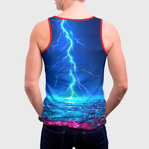Мужская майка без рукавов Фламинго и молния / 3D-Красный – фото 4