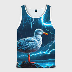 Майка-безрукавка мужская Чайка и молния, цвет: 3D-белый