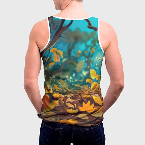 Мужская майка без рукавов Милые ежик с цыпленком в осеннем лесу / 3D-Белый – фото 4