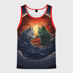 Мужская майка без рукавов Волк и волчица в море под луной