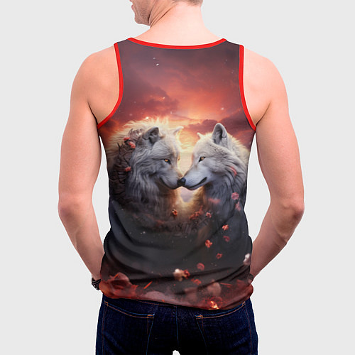 Мужская майка без рукавов Влюбленные волки в цветах / 3D-Красный – фото 4