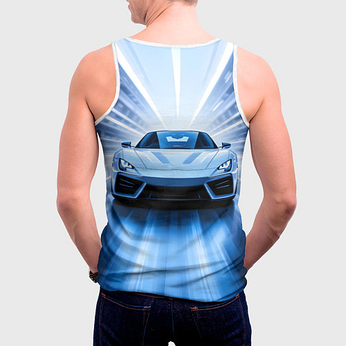 Мужская майка без рукавов Спорткар на скорости / 3D-Белый – фото 4