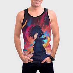 Майка-безрукавка мужская Аниме девушка и ветер, цвет: 3D-черный — фото 2