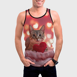 Майка-безрукавка мужская Котик с сердечком, цвет: 3D-черный — фото 2