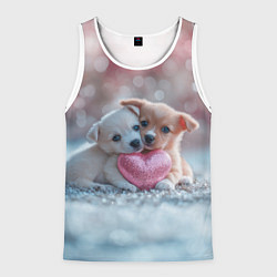 Майка-безрукавка мужская Милые щенята с сердечком, цвет: 3D-белый