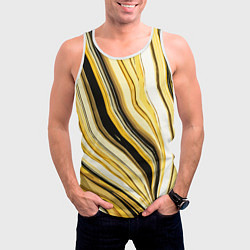 Майка-безрукавка мужская Волнистые вертикальные чёрно-жёлтые полосы, цвет: 3D-белый — фото 2