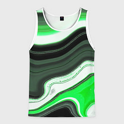 Майка-безрукавка мужская Волнистые горизонтальные чёрно-зелёные полосы на б, цвет: 3D-белый