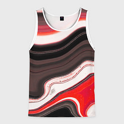 Майка-безрукавка мужская Волнистые горизонтальные чёрно-красные полосы на б, цвет: 3D-белый