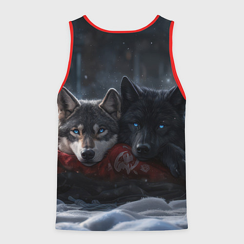 Мужская майка без рукавов Love wolfs / 3D-Красный – фото 2