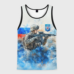 Майка-безрукавка мужская Русский солдат и герб РФ, цвет: 3D-черный