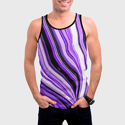 Майка-безрукавка мужская Волнистые вертикальные чёрно-фиолетовые полосы, цвет: 3D-черный — фото 2