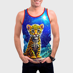Майка-безрукавка мужская Ягуар в звездную ночь, цвет: 3D-красный — фото 2