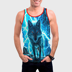 Майка-безрукавка мужская Волк в разрядах молнии, цвет: 3D-красный — фото 2