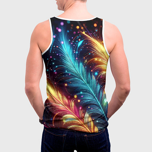Мужская майка без рукавов Неоновые разноцветные перья / 3D-Белый – фото 4