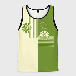 Майка-безрукавка мужская Полосы и лепестки на зеленом, цвет: 3D-черный