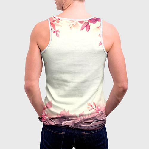 Мужская майка без рукавов Кукушка в розовых цветах / 3D-Белый – фото 4