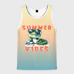 Майка-безрукавка мужская Крокодил на пляже, цвет: 3D-белый