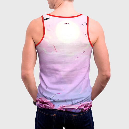 Мужская майка без рукавов Аист в розовых облаках / 3D-Красный – фото 4