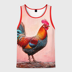 Мужская майка без рукавов Петух на розовом