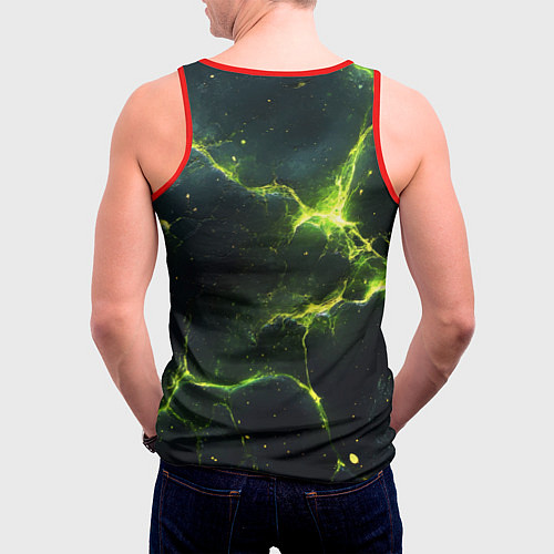 Мужская майка без рукавов Разбитая плита с зеленым светом / 3D-Красный – фото 4