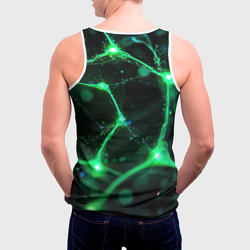 Мужская майка без рукавов Зеленый нейроны / 3D-Белый – фото 4