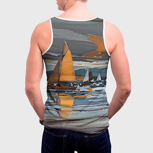 Мужская майка без рукавов Живопись с парусниками / 3D-Белый – фото 4