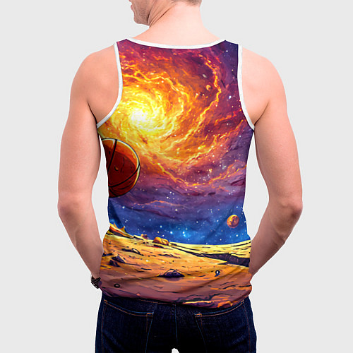 Мужская майка без рукавов Баскетбольный мяч и космос / 3D-Белый – фото 4