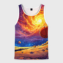 Майка-безрукавка мужская Баскетбольный мяч и космос, цвет: 3D-белый