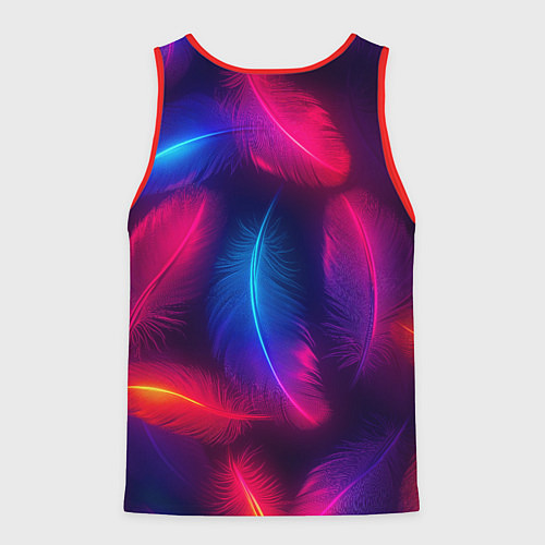Мужская майка без рукавов Вспыхивающие перья - неоновое свечение / 3D-Красный – фото 2