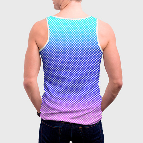 Мужская майка без рукавов Градиент бирюзово-розовый текстура в мелкий гороше / 3D-Белый – фото 4