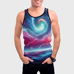 Майка-безрукавка мужская Spiral neon galaxy - ai art fantasy, цвет: 3D-черный — фото 2