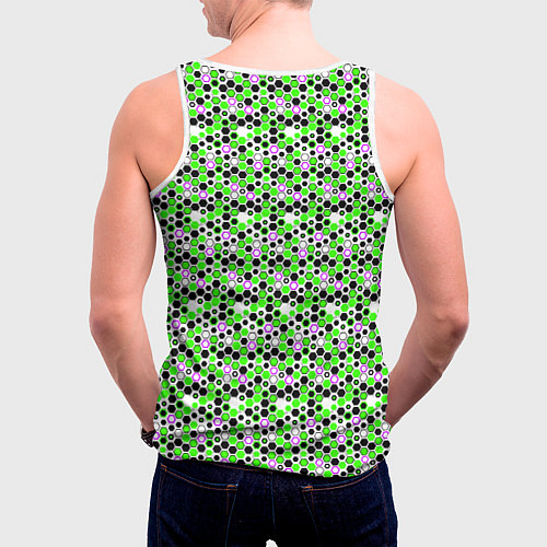 Мужская майка без рукавов Киберпанк шестиугольники зелёные / 3D-Белый – фото 4