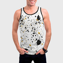 Майка-безрукавка мужская Черные и золотистые пятна краски на белом фоне, цвет: 3D-черный — фото 2