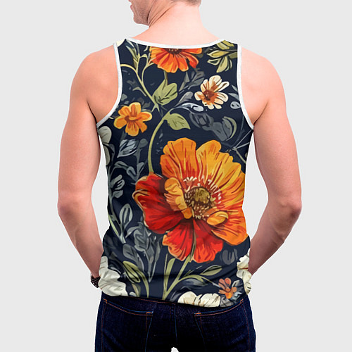 Мужская майка без рукавов Маки и пионы старинный паттерн / 3D-Белый – фото 4