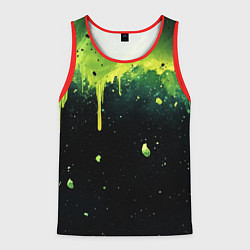 Майка-безрукавка мужская Зеленая стекающая краска по черному фону, цвет: 3D-красный