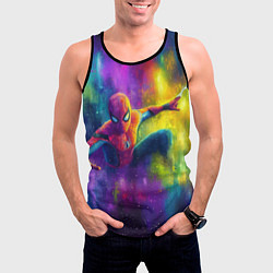 Майка-безрукавка мужская Человек - паук радужные краски, цвет: 3D-черный — фото 2